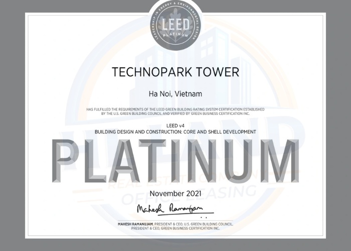 LEED Platinum là cấp độ cao nhất dành cho những tòa nhà xanh xuất sắc