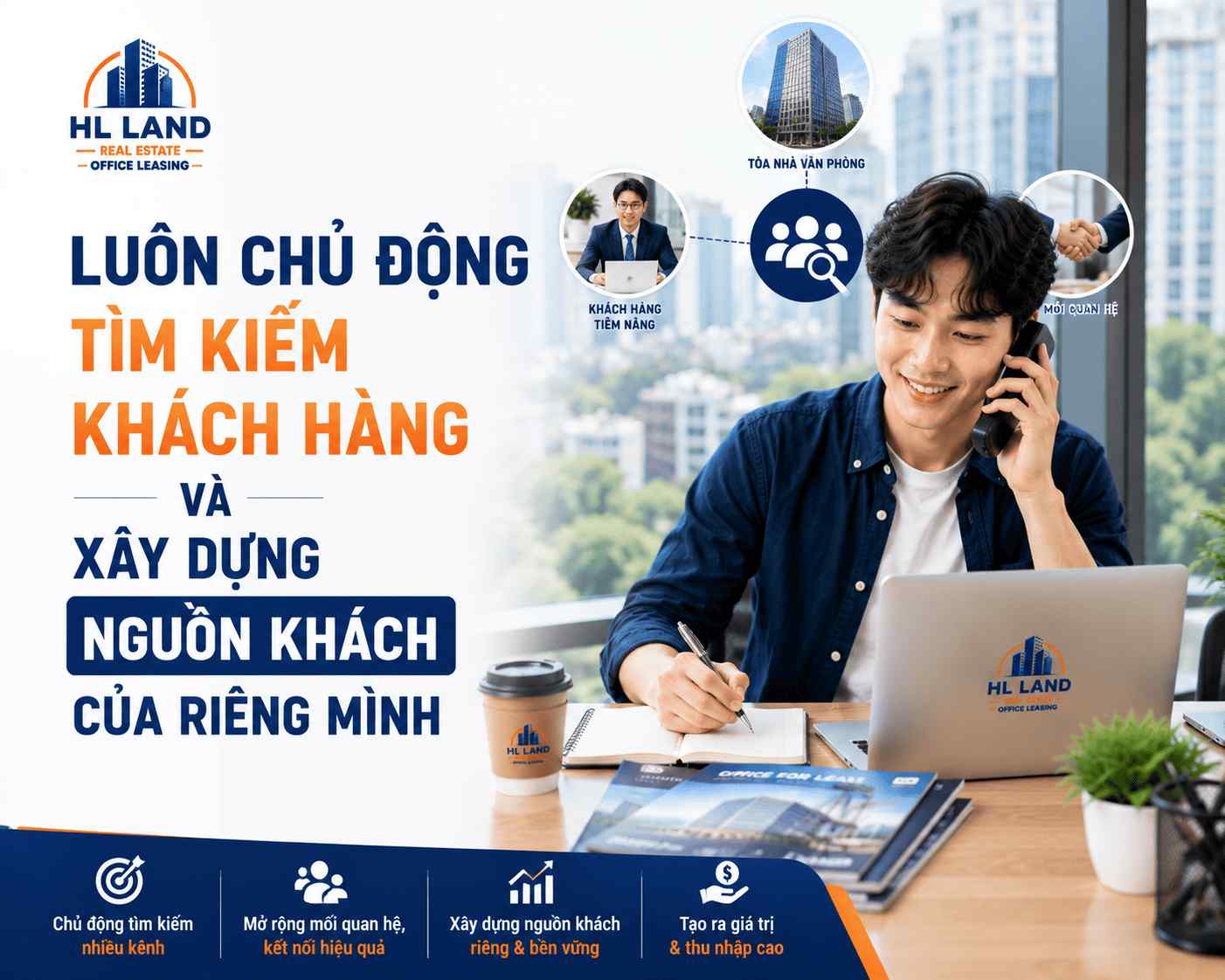 nhân viên kinh doanh bất động sản mảng cho thuê văn phòng cần chủ động tìm kiếm khách hàng